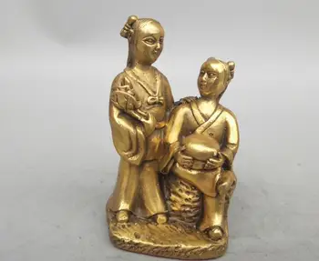 

China seiko carving Pure brass Two fairy small statue