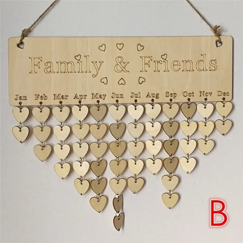 

Wooden Calendar Rectangle Heart Round Engraved English Words Family Friends Hanging DIY Reminder Board Plaque Home Decor Pendant