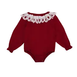 Одежда для малышей новорожденных девочек с длинным рукавом кружево полый воротник комбинезоны одежда