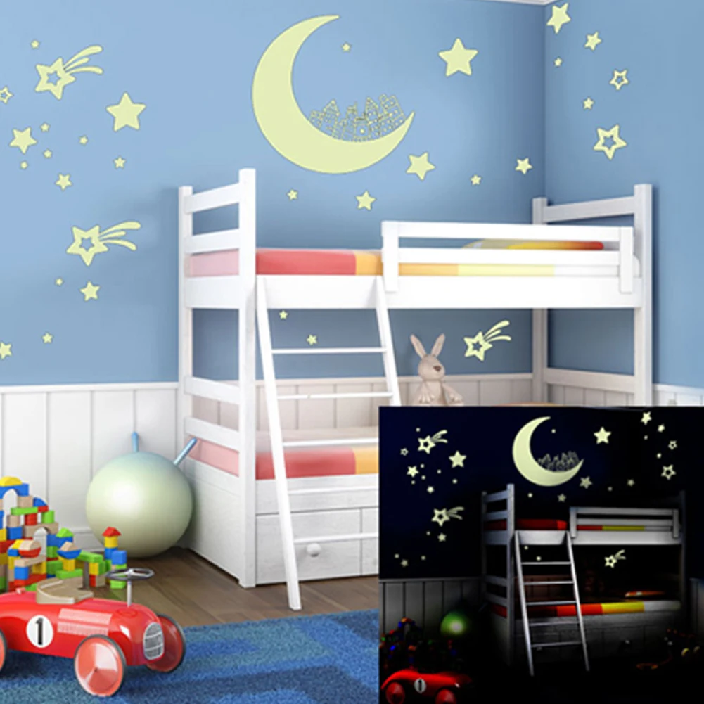 Star moon fluorescent wall sticker bedroom home decal decoration | Дом и сад