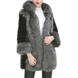 Зимняя имитация меха лисы с капюшоном меховой толстый и теплый в длинная куртка с секциями большой Размеры искусственного меха пальто