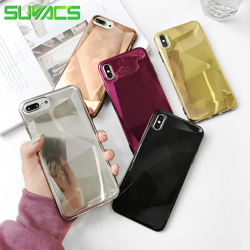 

SUYACS Phone Case For iPhone 6 6S 7 8 Plus X XS MAX XR Geometric Prismatic Plain Business Plating Soft IMD Graphic Phone Shells