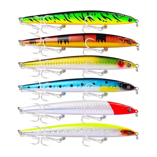 6pcs Wobbler Fishing Lure Plastic Artificial Hard Bait w/Treble Hook