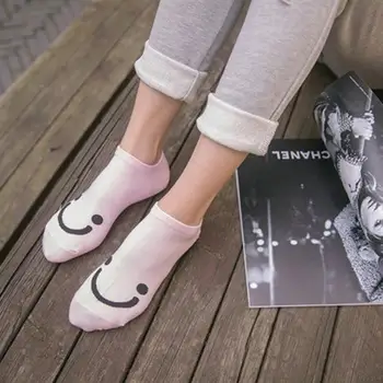 

5 Pairs/lot Women Smiley Cartoon Pattern Socks Candy Color Small Boat Sock Suit For Summer Breathable Casual Girls Funny Sock