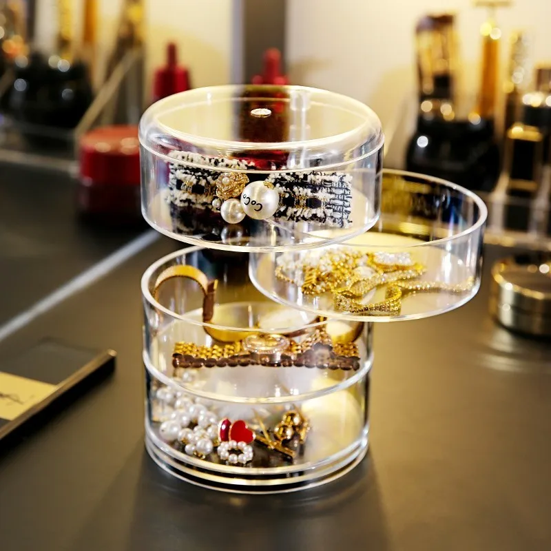 

Makeup Storage Box Bracelet Earring Jewelry Box 4 Layers Rotate Clear Plastic Nail Polish Storage Organizer Rangement Maquillage