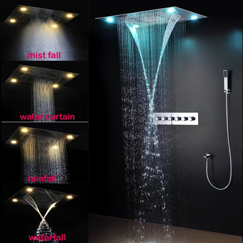 Luxurious LED Shower System Ceiling Mount Rain Head set big rain shower head,dual rain and waterfall shower sets