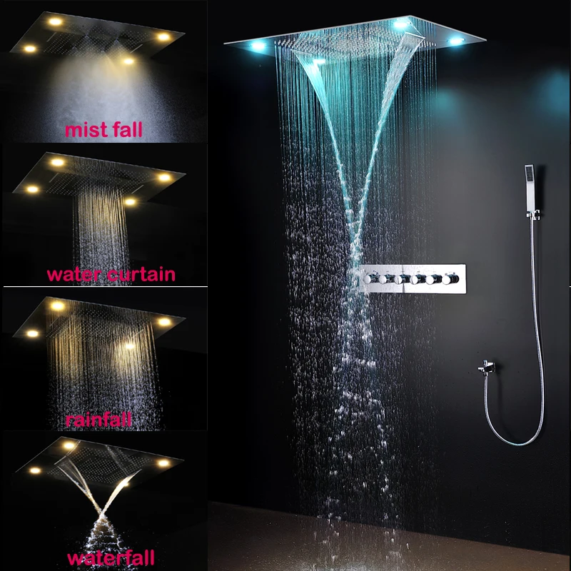 Luxurious Led Shower System Ceiling Mount Rain Head Set Big Rain