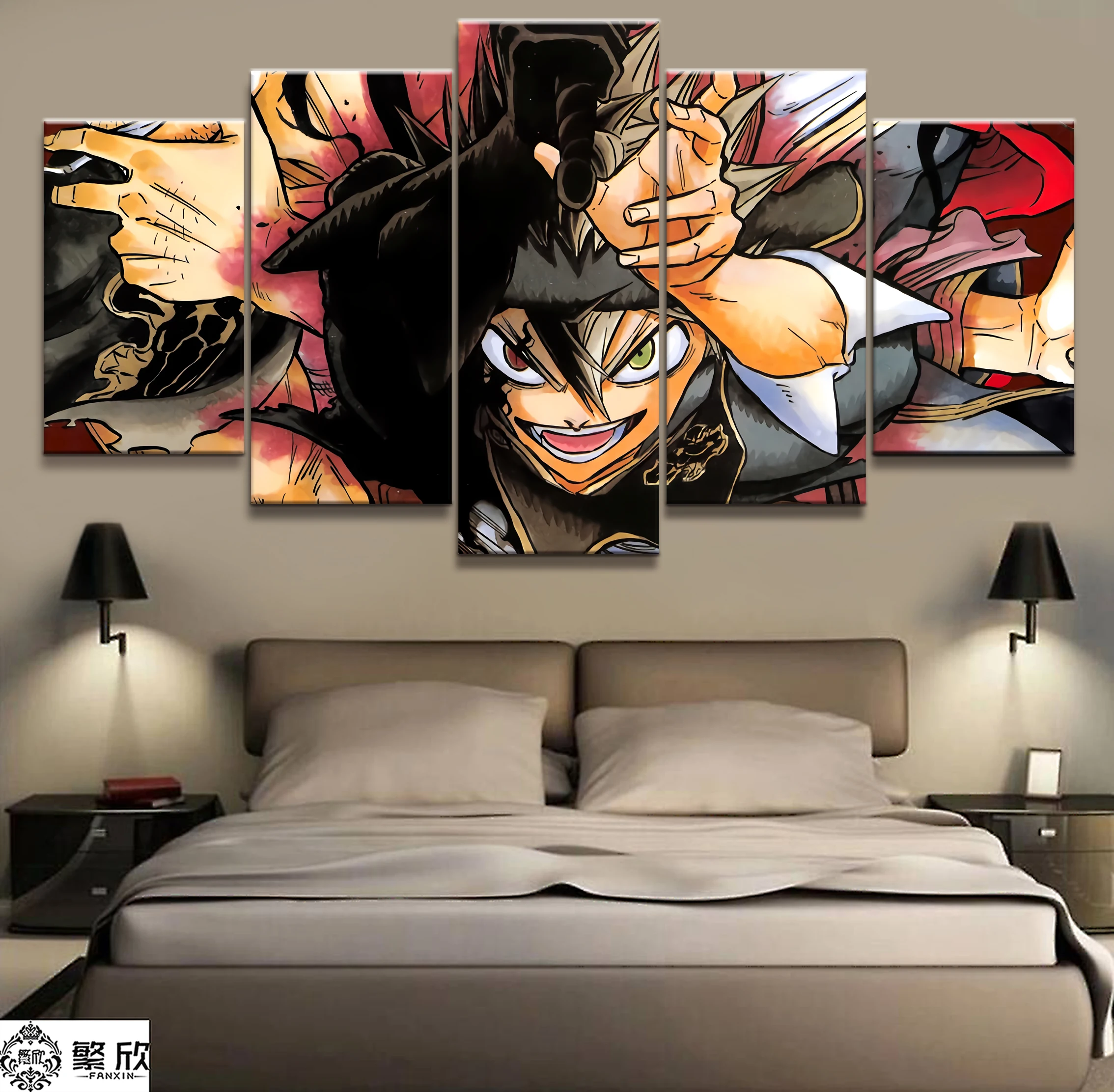 

Home Decor Modular Canvas Painting Picture 5 Piece Black Clover Asta Character Animation Poster Wall For Home Canvas Wholesale