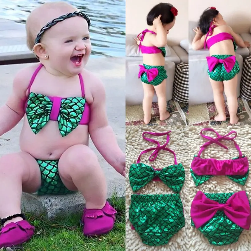 Набор бикини Русалка купальный костюм с бантом для маленьких девочек купальный костюм из двух предметов пляжная одежда летняя одежда