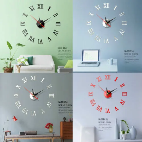 

3D Wall Clock Watch Large Modern Simple DIY Stickers Art Vinyl Decal 3D Roman Numeral Home Stickers