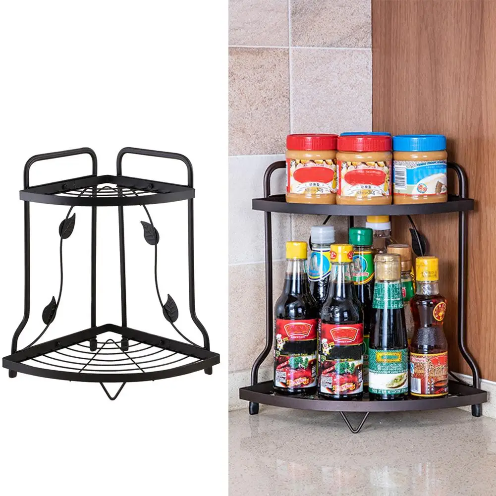 

Iron Corner Shelf Kitchen Supplies Storage Rack Bathroom Double-Layer Stand Basket Shampoo Soap Cosmetic Storage Shelves Rack