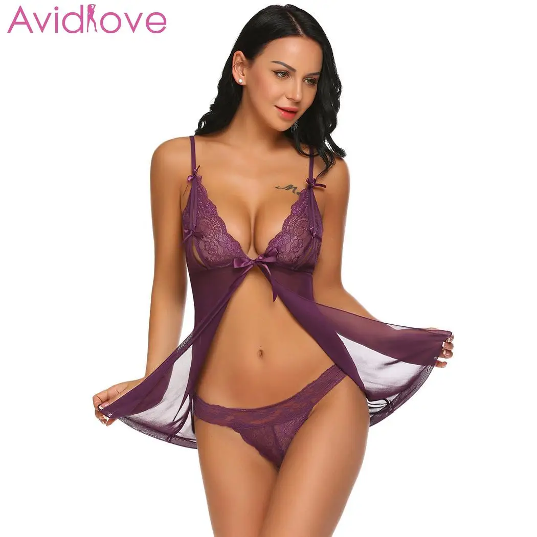 

Avidlove Women Sexy Lingerie Lace Open Front Large Size Erotic Teddies Spaghetti Strap Underwear Nightwear Floral Nightdress