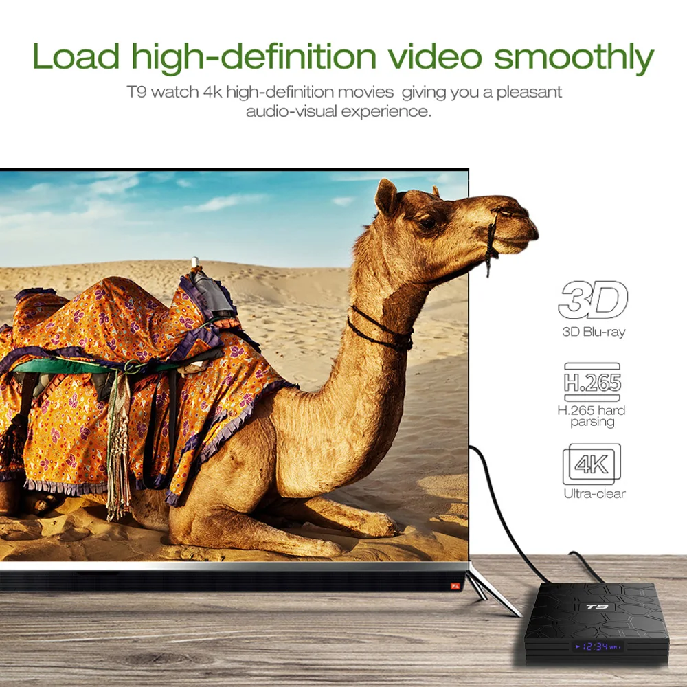 T9 Смарт Android 8 1 ТВ коробка 4 ГБ/32 ГБ ГБ/64 Гб RK3328 Четырехъядерный 4K телеприставка VP9