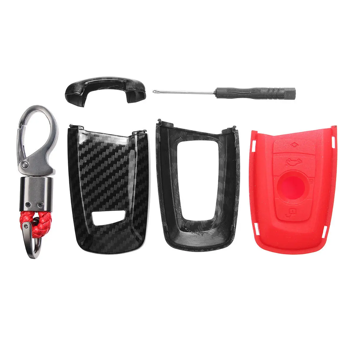 buy NEW Carbon Fiber Remote Key Case Cover Fob For BMW 1 2 3 4 5 6 7 Series F10 F20 F30 Black Red Blue Key Ring