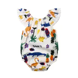 Emmaaby/Новинка 2019 года, боди пляжный костюм с летящими рукавами и принтом животных для новорожденных девочек летняя одежда, комплекты для