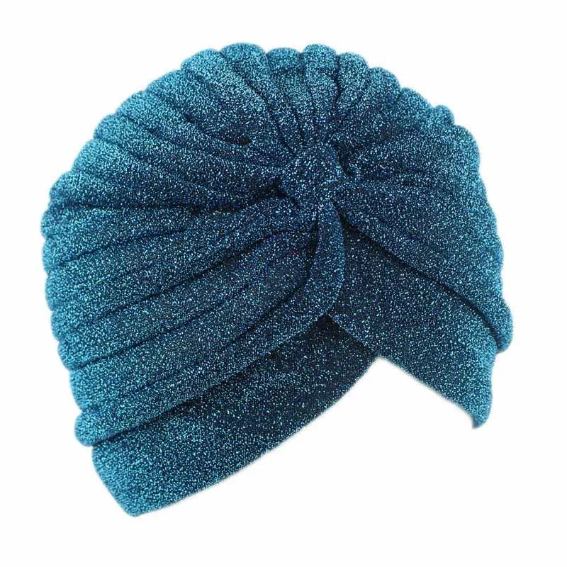 

Fashion New Gold Shiny Turban Elastic Adjustable 1PC Free Size Indian Style Stretchable Soft Bright Hat Valentines Gift