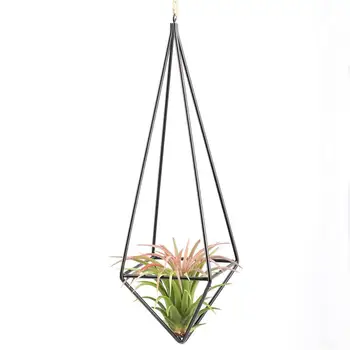 

Modern Rustic Art Style Freestanding Hanging iron Tillandsia Air Plant Rack Holder Black 10.2 Inches Height Quadrilateral Pyra