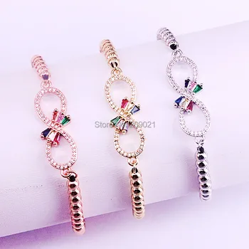 

10Pcs Mix Color 4mm Brass Bead Strand Bracelets Pave Cz 8 Shape Macrame Braiding Rope Bracelet Jewelry