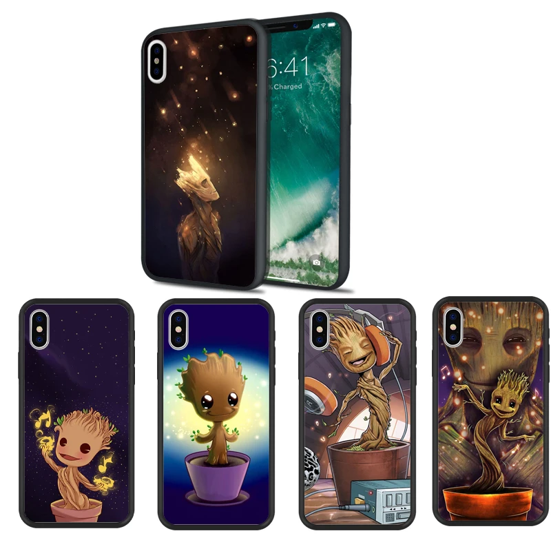 

Cartoon Cute Croot Tree Man Phone Case For iPhone X 6 6s 7 8 Plus XR MAX SE 5 5s Cases Black Hard silicone Back Cover