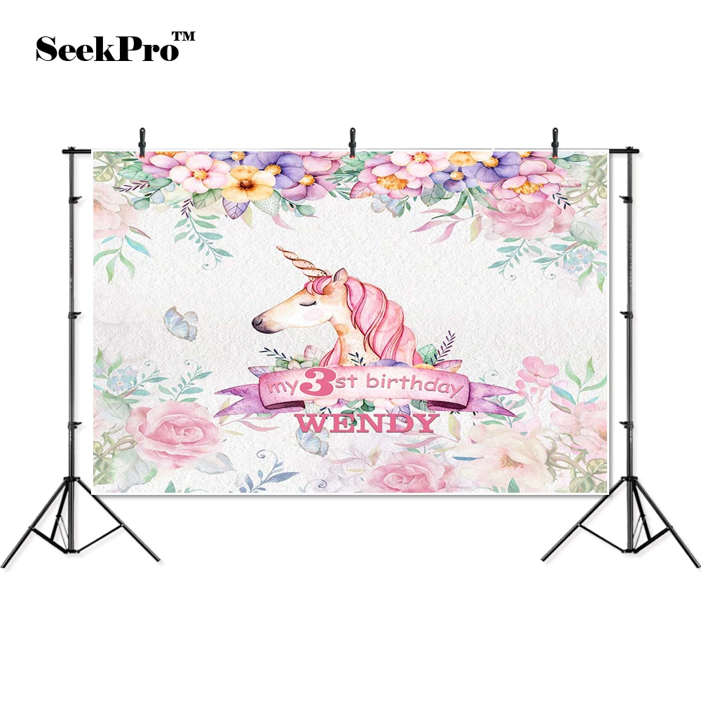 

thin vinyl unicorn flowers happy birthday children baby photo Backgrounds Printed Professional Photographic studio Backdrops