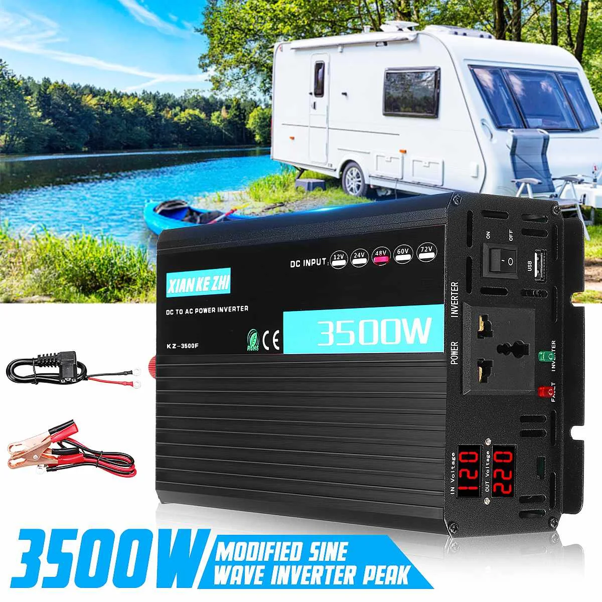 

Dual Display Intelligent 3500W Modified Power Inverter 12/24/48/60/72V TO 220V LED Display Power Converter Multi Protaction