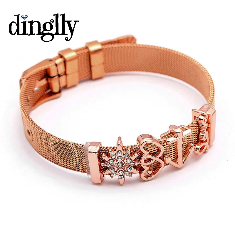 

DINGLLY Rose Gold Silver Stainless Steel Mesh Bracelets For Couples Men Women Girls Charm Pandora Watch Chain Bracelet