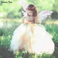Flower Fairy Tutu Dress With Wreath Fancy Fairy Costume Girl Tulle Princess Dress Kids Wedding Party Tutu Dresses for Girls 1-14