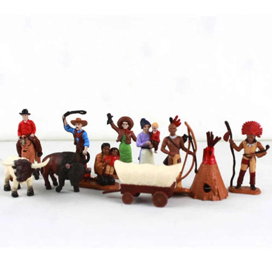 

5-7cm Genuine Plastic Simulation Scene Decoration Nomadic Model Toy Cowboy Indian Doll Animal