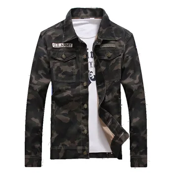 

Camouflage Men's Jean Jacket Military Cargo Army Solid Cotton Male Brand Clothing Slim Mens Denim Jacket Plus Size 4XL