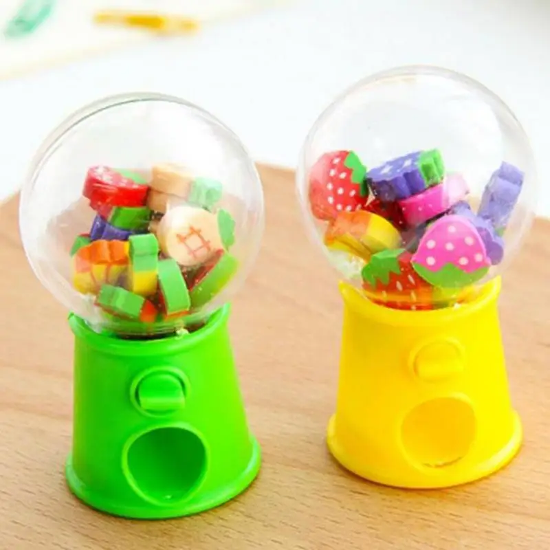 

Hot Sell Children Toy Creative Cute Mini Fruit Eraser Toy Candy Machine Bubble Gumball Dispenser Kids Puzzle Toy Birthday Gift