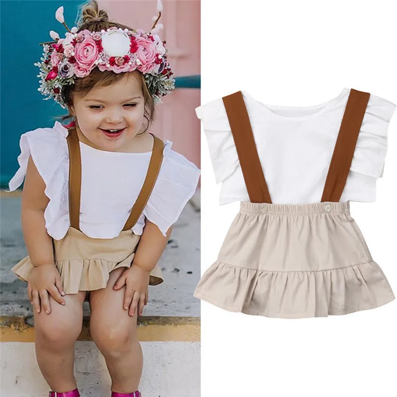 Baby Girls Crop Top With Overall Skirt 2pcs Clothes Set Summer Newborn
