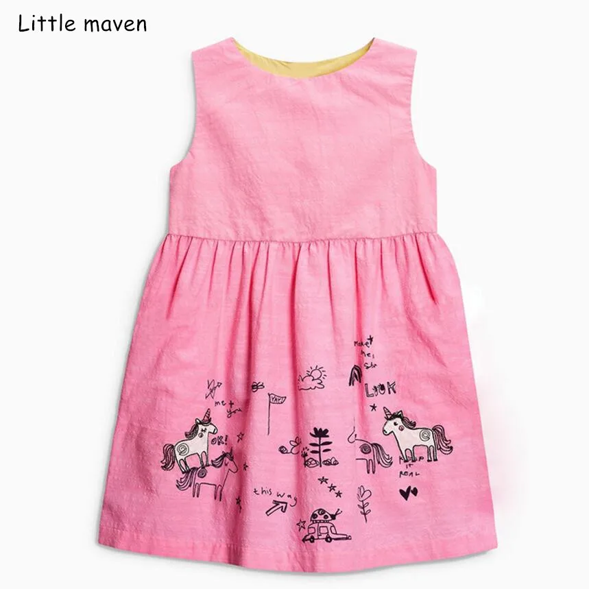 Little maven/Новинка года; летнее Брендовое платье для маленьких девочек; Детские хлопковые платья в полоску с цветочным рисунком и животными; платья без рукавов с набивным рисунком