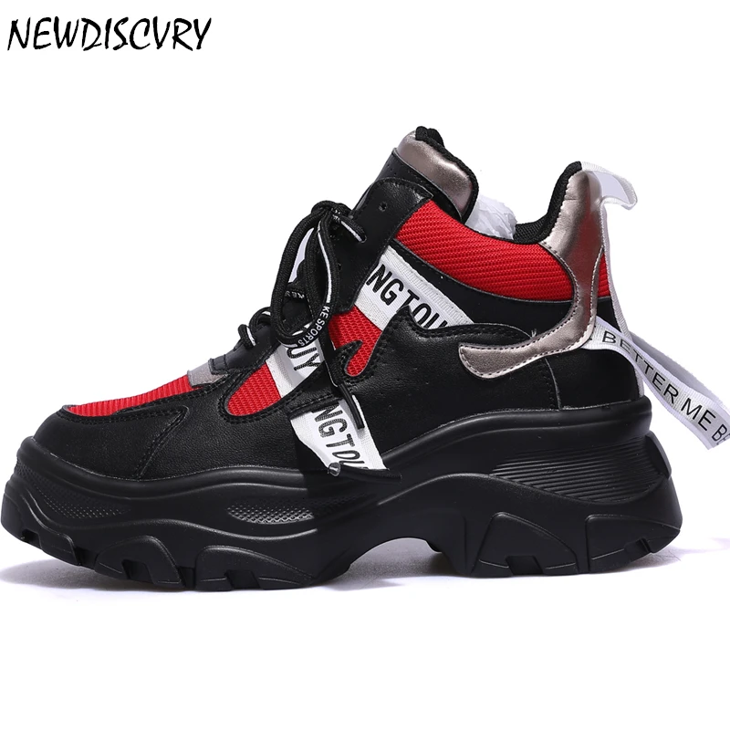 

NEWDISCVRY Women's Chunky Sneakers Fashion Brand Comfortable Women Platform Sneaker 2018 Lace Up Thick Soled Casual Woman Shoes
