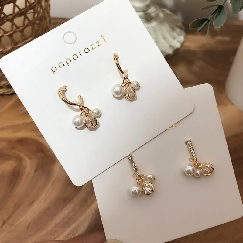 

2019 Korean Temperament Retro Wild Baroque Crystal Pearl Tassel Small Metal Gold Pendant Girl Ladies Party Earrings