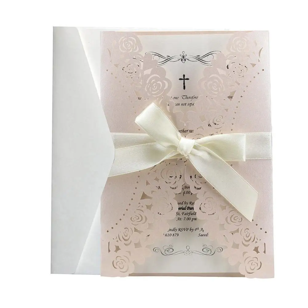 10PCS Invitation Card European Style Rose Bowknot Laser Hollow Wedding Invitation Party Supplies Gr - 33011811879
