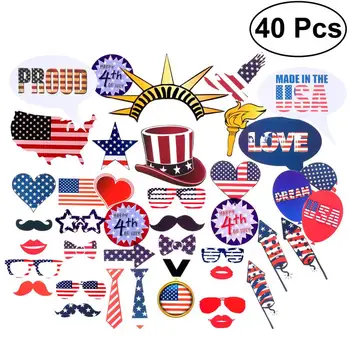 

40pcs 4th of July Photo Booth Props Patriotic Photobooth Kits Dress Up Decoration Party Supplies