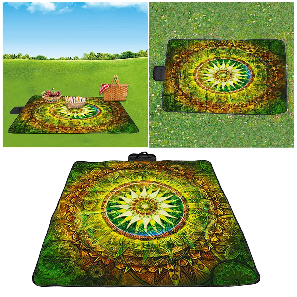 1 шт. 3D печать шаблон коврик для кемпинга пикника Водонепроницаемый Алюминиевая фольга складной плед пляж туристический матрас(зеленый Мандала шаблон