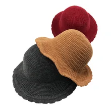 Frashion Hat Женская вязаная шапка-ведро с зубчатой отделкой Beanie Осень-зима для путешествий Женский Регулируемый головной убор вязаный