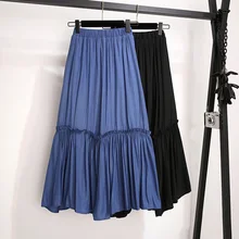 Синяя летняя новая Корейская версия однотонной плиссированной юбки с высокой талией, свободная длинная юбка большого размера