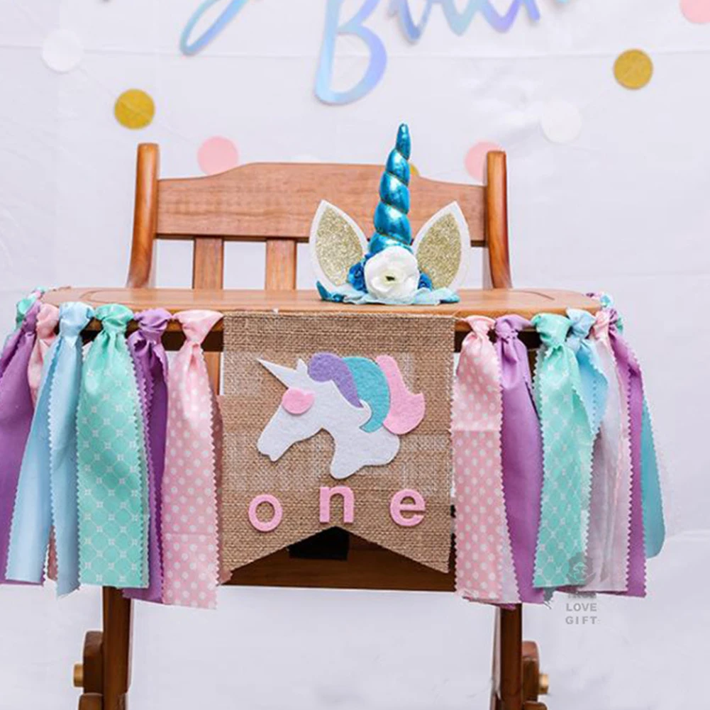 

Baby Shower Party Supplies High Chair Banner Unicorn For Boy Girl Photo Booth Props Birthday Decorations Burlap Highchair Banner