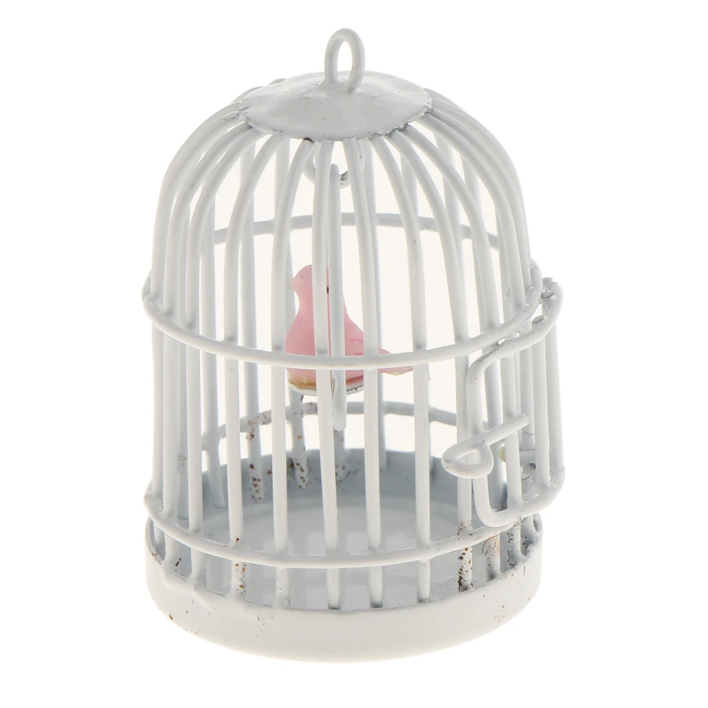 

1:12 Scale Miniature White Tone Metal Bird Cage with Bird Birdcage Pet Cage Accessories for Dollhouse Living Room Decoration