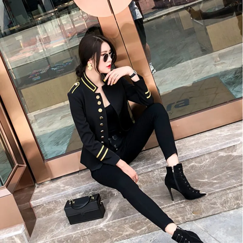 Military Jacket Women Black Long Sleeve Button Jacket Decorated Vintage Gothic Coat Corset Outerwear