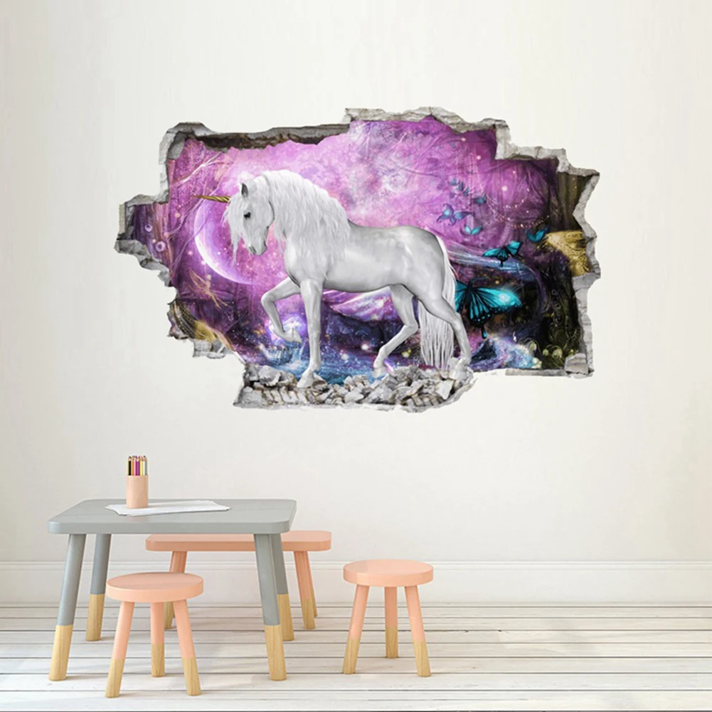 3D Unicorn Wall Stickers Wall Decorative Removable 46*74cm DIY 3D LOOK Unicorn Wall Decals Dreamy Galaxy Kids room Decoration