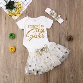 

3pcs Newborn Toddler Infant Baby Girls Clothes T-shirt Tops +Chiffon Skirts + Bowknot Headband Outfits Clothes