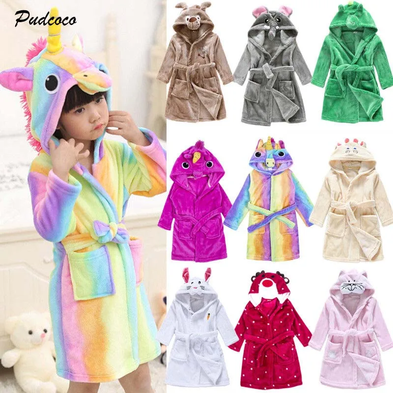 2019 Brand New Baby Robe Toddler Baby Flannel Hooded Bathing Robe Animal Cartoon Gown Towel