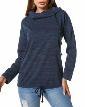 

Women Turtleneck Design Hoodies Sweatshirt Autumn Casual Loose Long Sleeve Solid Color Hooded Sweatshirt Warm Hoodies Plus Size