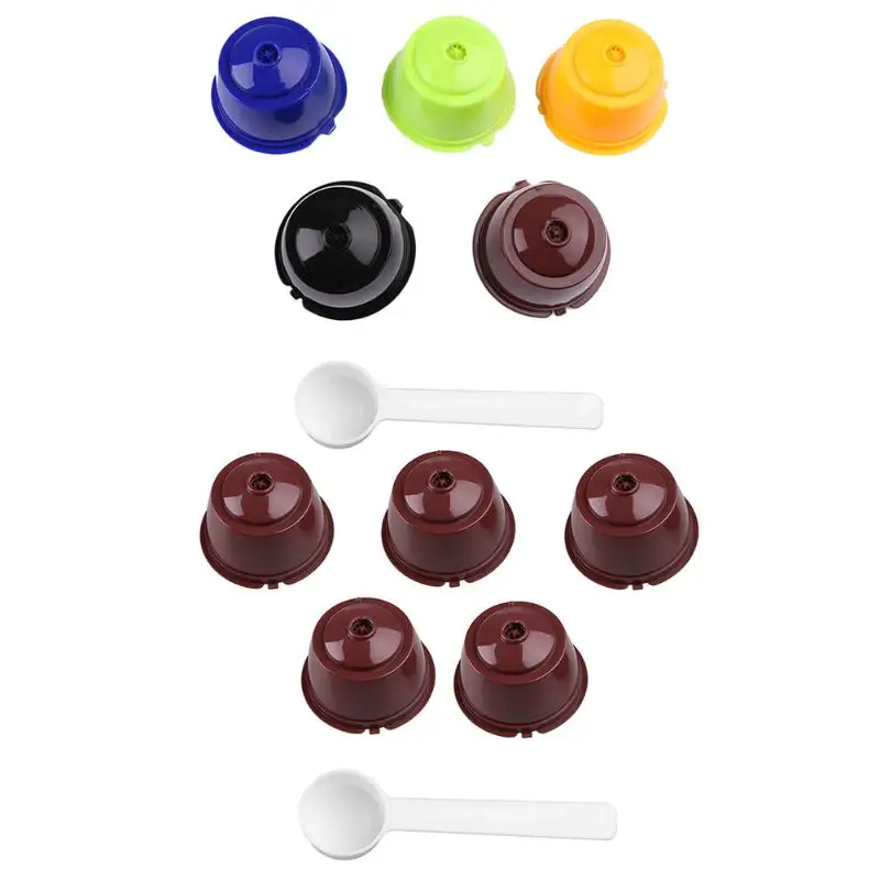

5Pcs Reusable Coffee Capsule Cup Filter Baskets Set with Spoon for Coffee Machine Eco-friendly Plastic Soft Capsules Taste Sweet
