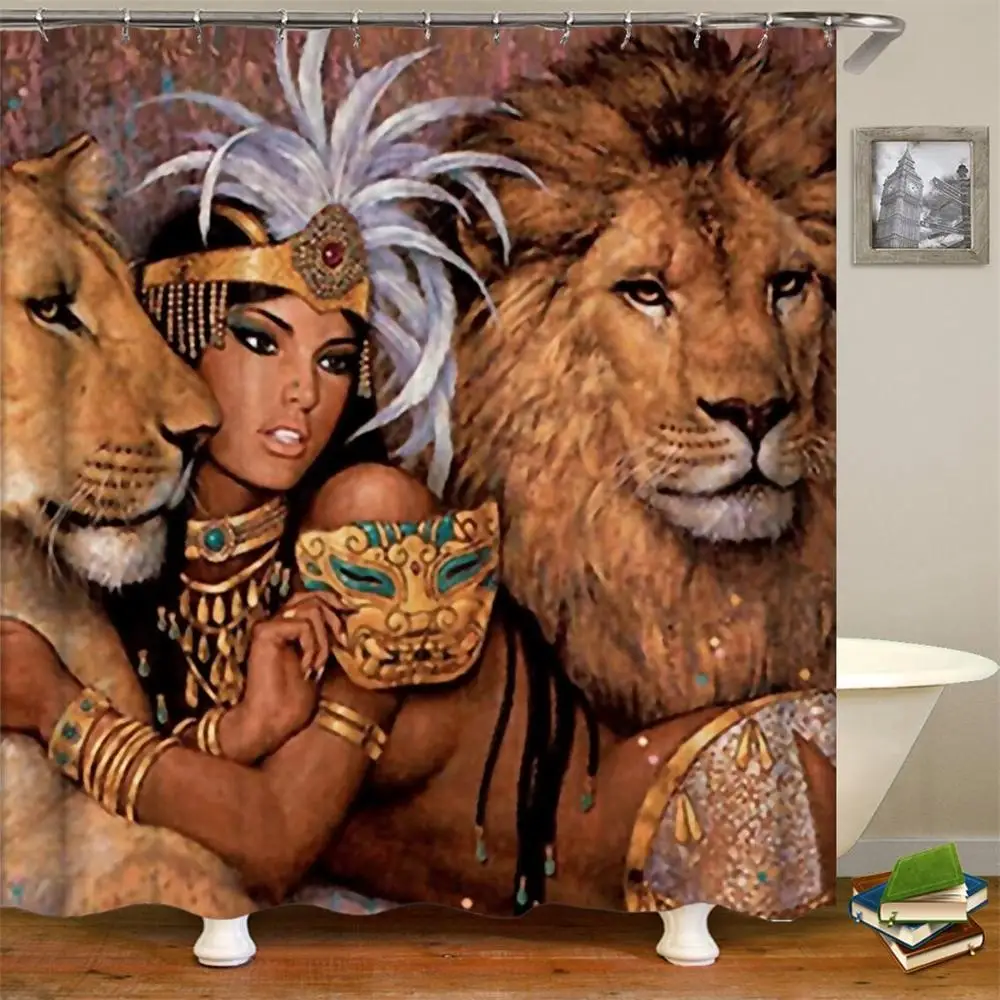 امرأة أفريقية الأفرو تصميم دش الستار حمام زينة ديكور الحمام مع السنانير امرأة سوداء دش الستار
