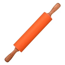 Антипригарная деревянная силиконовая Скалка силикон для кухни и выпечки оранжевый