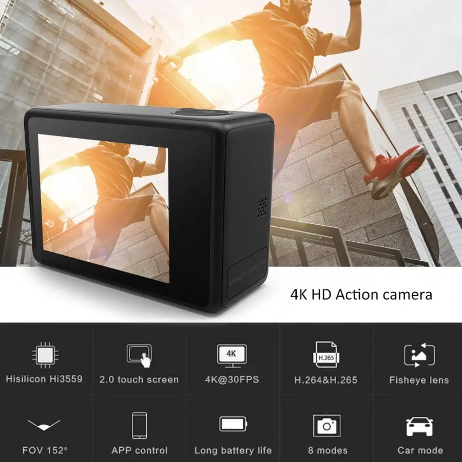 

View 1 4K Ultra HD 2.0'' Touch Screen 30m Waterproof Anti-Shake Camera Kit 152 Wide Angle Electric Anti-Shake Cam